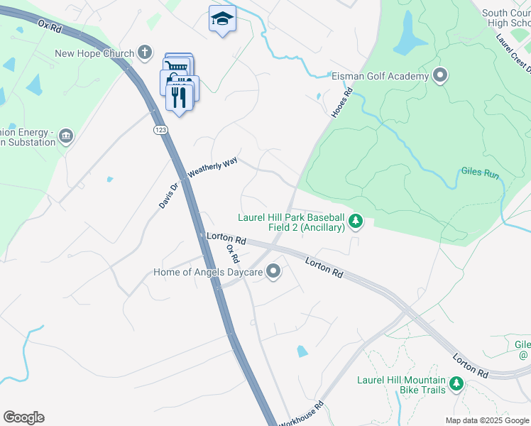 map of restaurants, bars, coffee shops, grocery stores, and more near 9105 Osprey Ridge Lane in Lorton