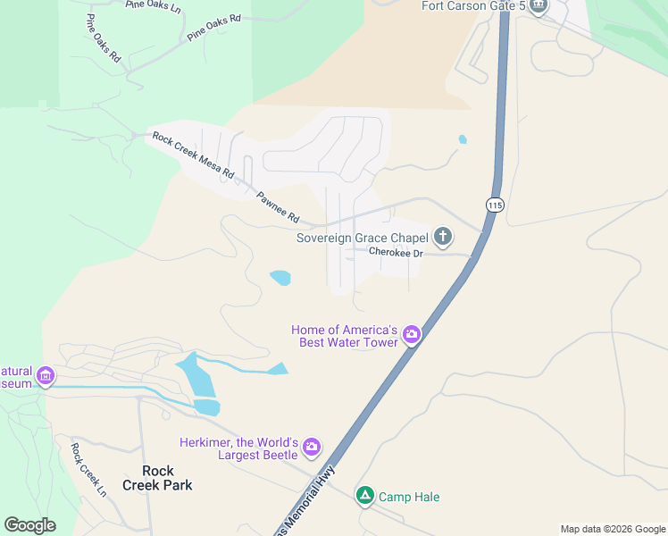 map of restaurants, bars, coffee shops, grocery stores, and more near 8345 Commanche Road in Colorado Springs