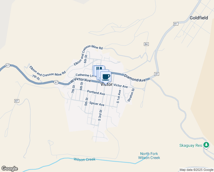 map of restaurants, bars, coffee shops, grocery stores, and more near in Victor