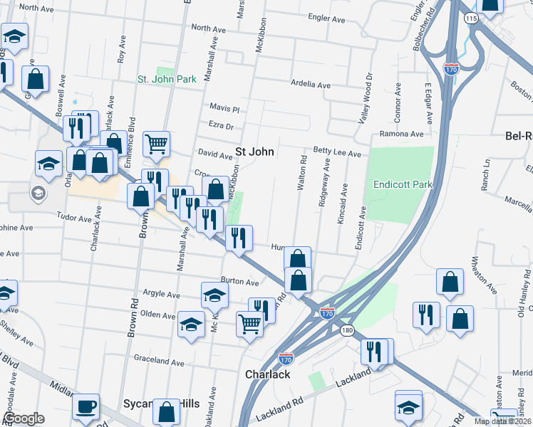 map of restaurants, bars, coffee shops, grocery stores, and more near 2945 Hilleman Avenue in St. Louis