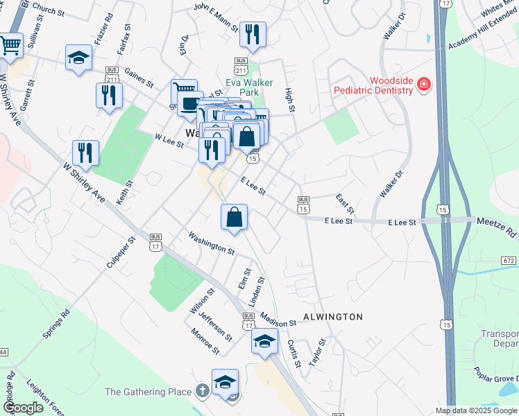 map of restaurants, bars, coffee shops, grocery stores, and more near 161 Leeds Court West in Warrenton