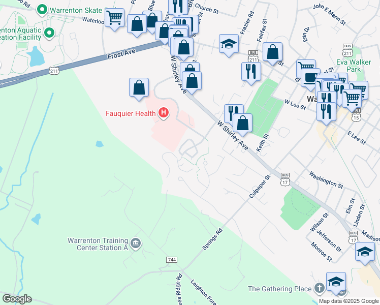 map of restaurants, bars, coffee shops, grocery stores, and more near 27 Quarterpole Court in Warrenton