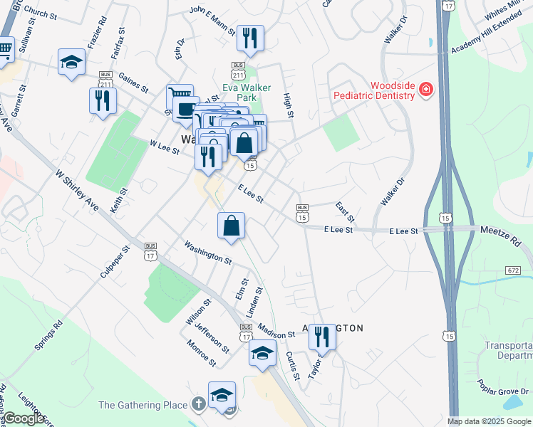 map of restaurants, bars, coffee shops, grocery stores, and more near 56 Leeds Court in Warrenton