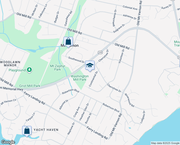 map of restaurants, bars, coffee shops, grocery stores, and more near 9100 Cherrytree Drive in Alexandria