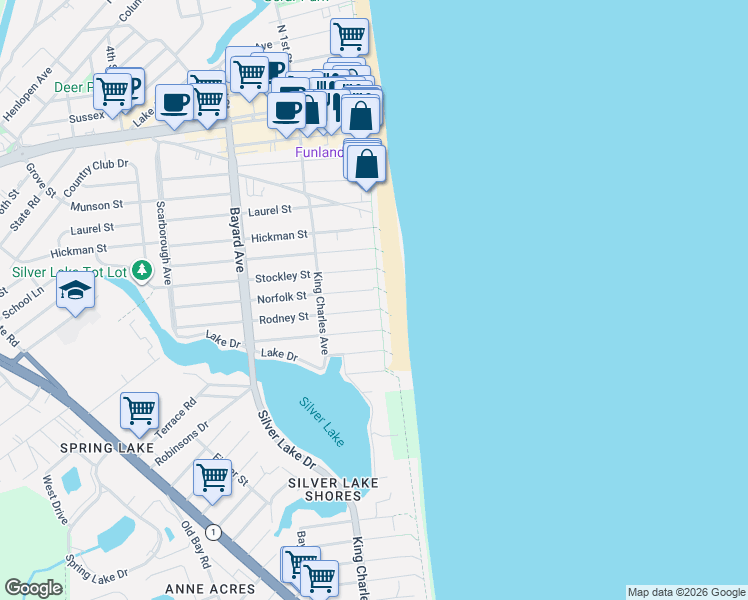 map of restaurants, bars, coffee shops, grocery stores, and more near in Rehoboth Beach