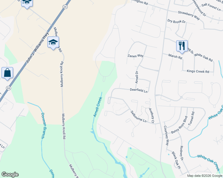 map of restaurants, bars, coffee shops, grocery stores, and more near 33 Deerfield Lane in Rehoboth Beach