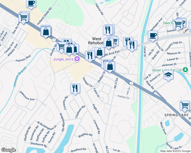 map of restaurants, bars, coffee shops, grocery stores, and more near 23 Rehoboth Beach Gardens in Rehoboth Beach