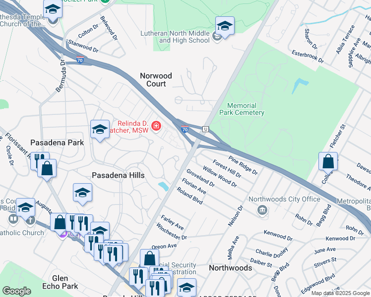 map of restaurants, bars, coffee shops, grocery stores, and more near 4625 San Diego Avenue in St. Louis