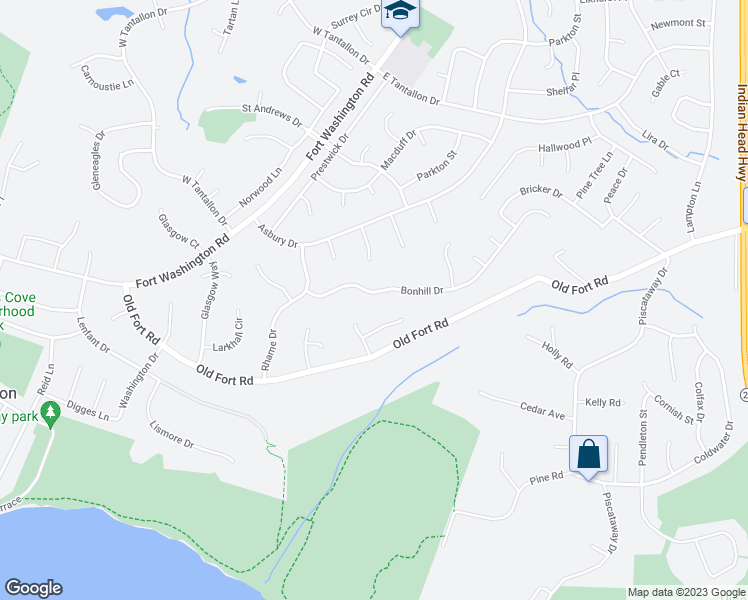 map of restaurants, bars, coffee shops, grocery stores, and more near 205 Bonhill Drive in Fort Washington
