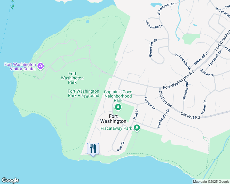 map of restaurants, bars, coffee shops, grocery stores, and more near 13213 Warburton Drive in Fort Washington