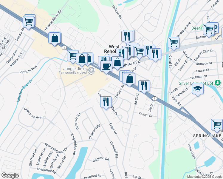 map of restaurants, bars, coffee shops, grocery stores, and more near 45 Rehoboth Beach Gardens in Rehoboth Beach