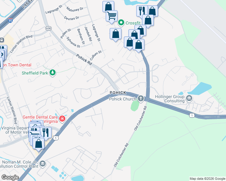 map of restaurants, bars, coffee shops, grocery stores, and more near 9032 Lone Star Court in Lorton