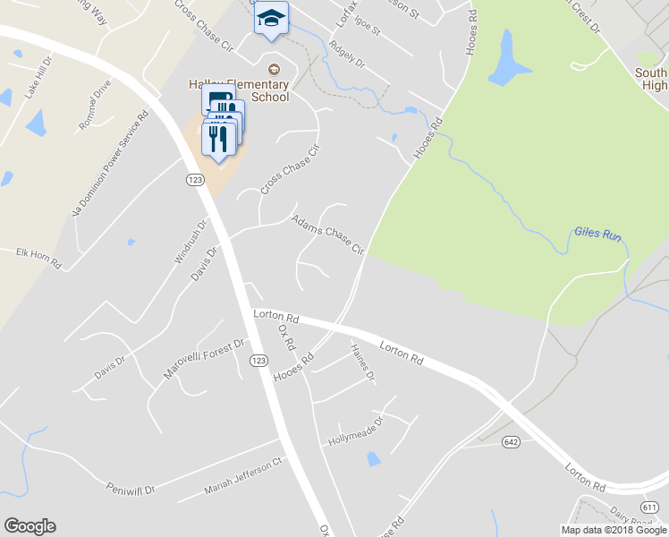 map of restaurants, bars, coffee shops, grocery stores, and more near 9102 Osprey Ridge Lane in Lorton