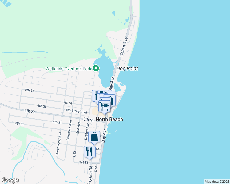 map of restaurants, bars, coffee shops, grocery stores, and more near 9315 Potomac Avenue in North Beach