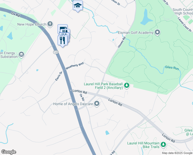 map of restaurants, bars, coffee shops, grocery stores, and more near 9102 Osprey Ridge Lane in Lorton