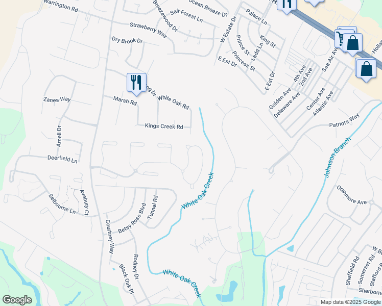 map of restaurants, bars, coffee shops, grocery stores, and more near 11 Wanoma Circle in Rehoboth Beach