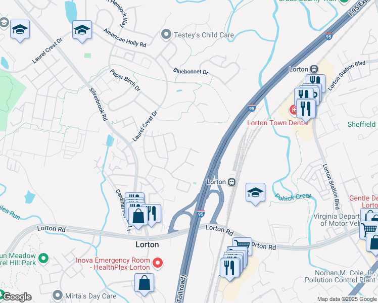 map of restaurants, bars, coffee shops, grocery stores, and more near 8130 McCauley Way in Lorton