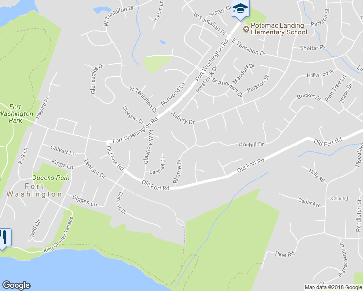 map of restaurants, bars, coffee shops, grocery stores, and more near 13011 Renfrew Circle in Fort Washington