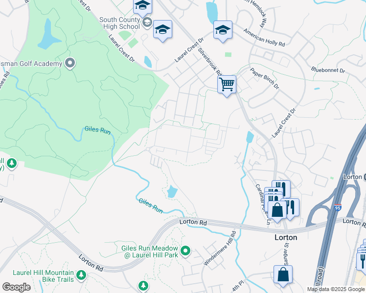 map of restaurants, bars, coffee shops, grocery stores, and more near 9388 Quadrangle Street in Lorton