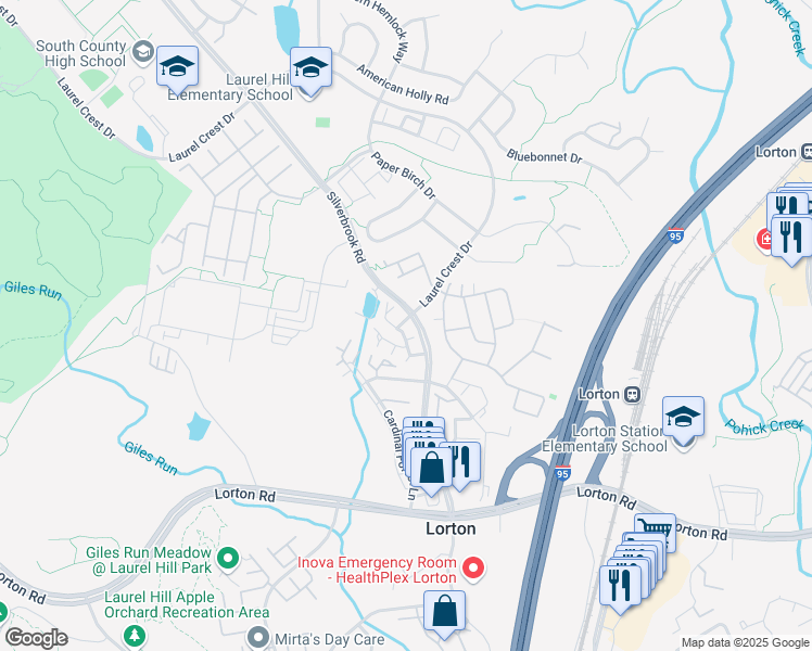 map of restaurants, bars, coffee shops, grocery stores, and more near 9103 Ayden Lane in Lorton