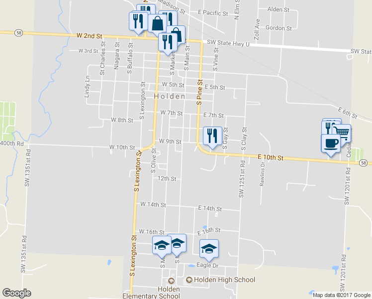 map of restaurants, bars, coffee shops, grocery stores, and more near 903 South Main Street in Holden