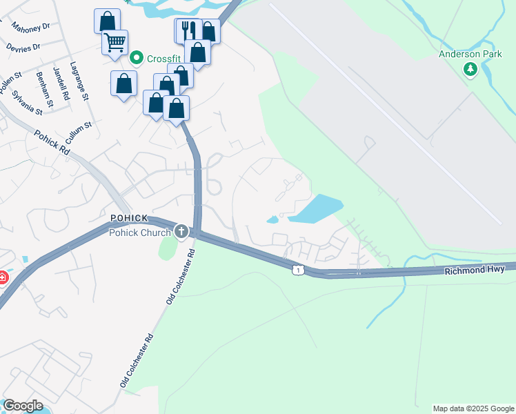 map of restaurants, bars, coffee shops, grocery stores, and more near 9140 Belvoir Woods Parkway in Fort Belvoir