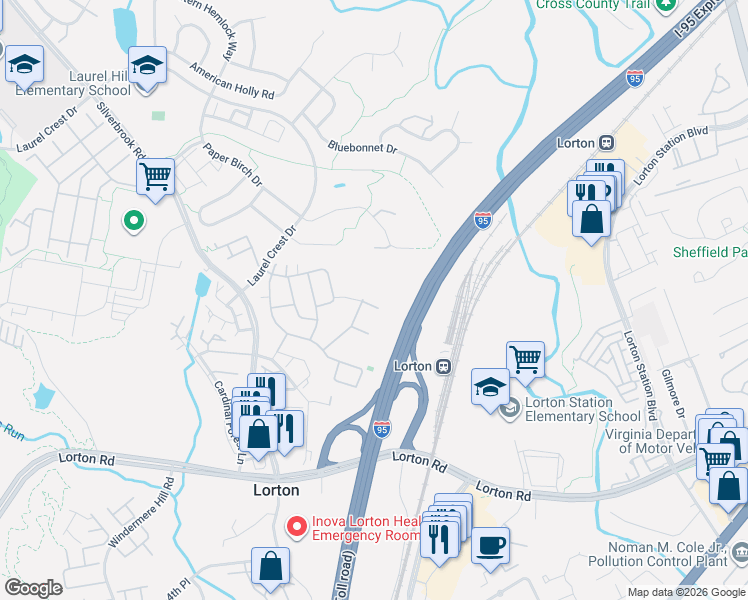 map of restaurants, bars, coffee shops, grocery stores, and more near 8130 McCauley Way in Lorton