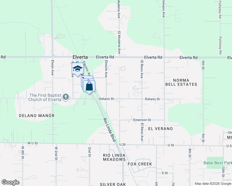 map of restaurants, bars, coffee shops, grocery stores, and more near 7819 El Modena Avenue in Elverta