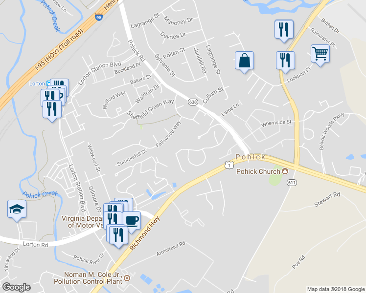 map of restaurants, bars, coffee shops, grocery stores, and more near 7532 Aspenpark Road in Lorton