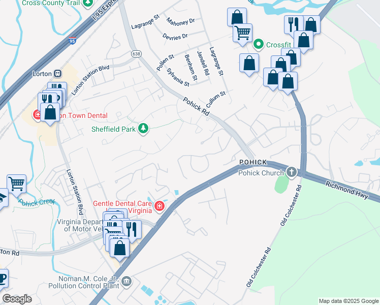 map of restaurants, bars, coffee shops, grocery stores, and more near 7524 Aspenpark Road in Lorton