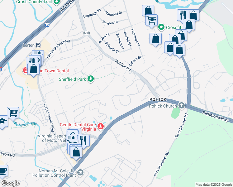 map of restaurants, bars, coffee shops, grocery stores, and more near 7532 Aspenpark Road in Lorton