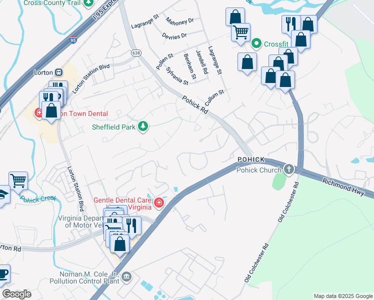 map of restaurants, bars, coffee shops, grocery stores, and more near 7526 Aspenpark Road in Lorton