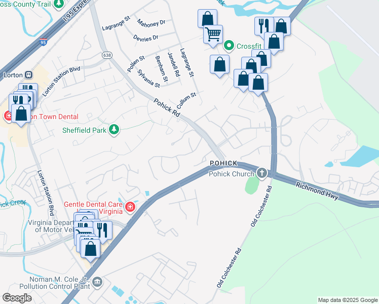 map of restaurants, bars, coffee shops, grocery stores, and more near 9124 Aspenpark Ct in Lorton