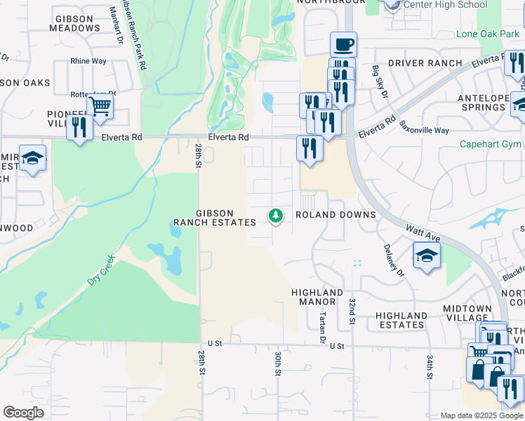 map of restaurants, bars, coffee shops, grocery stores, and more near 2794 Chelan Court in Antelope