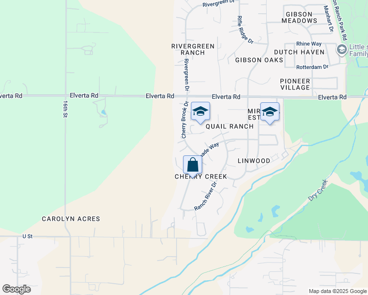map of restaurants, bars, coffee shops, grocery stores, and more near 7841 Cherry Brook Drive in Elverta