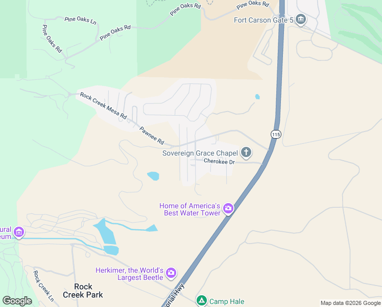 map of restaurants, bars, coffee shops, grocery stores, and more near 8360 Piute Road in Colorado Springs