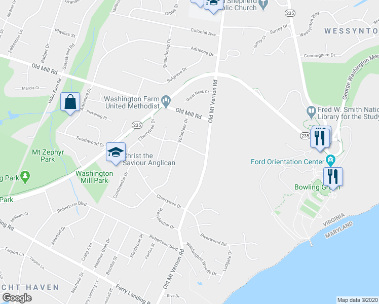 map of restaurants, bars, coffee shops, grocery stores, and more near 3807 Westgate Drive in Alexandria