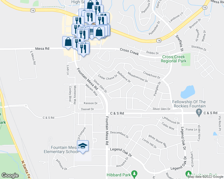 map of restaurants, bars, coffee shops, grocery stores, and more near 7236 Brush Hollow Drive in Fountain