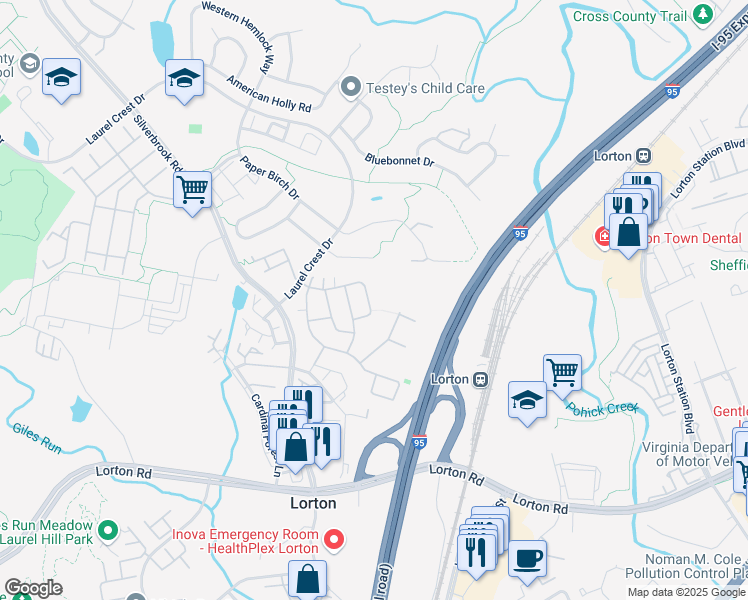 map of restaurants, bars, coffee shops, grocery stores, and more near 8118 Gilroy Drive in Lorton