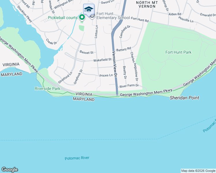 map of restaurants, bars, coffee shops, grocery stores, and more near 1905 Mallinson Way in Alexandria