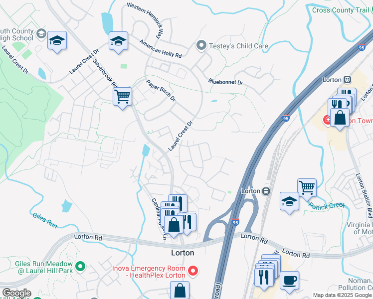 map of restaurants, bars, coffee shops, grocery stores, and more near 8159 Gilroy Drive in Lorton