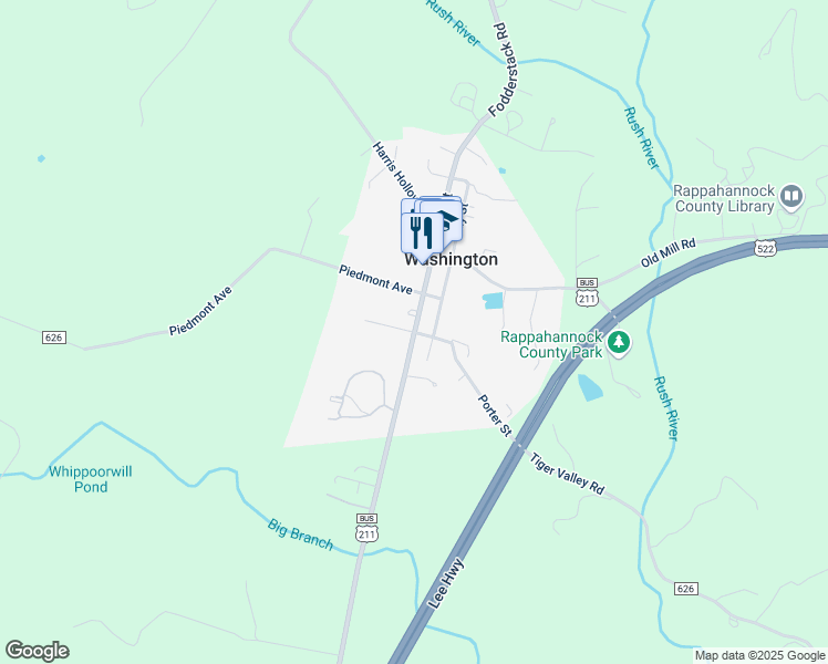 map of restaurants, bars, coffee shops, grocery stores, and more near Porter Street in Washington