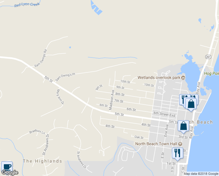 map of restaurants, bars, coffee shops, grocery stores, and more near 9236 Madison Avenue in North Beach