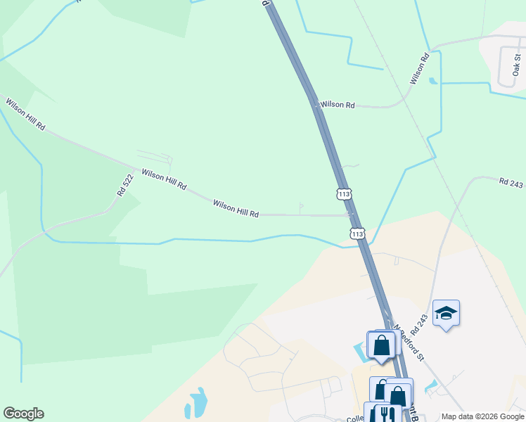 map of restaurants, bars, coffee shops, grocery stores, and more near 17047 Wilson Hill Road in Georgetown