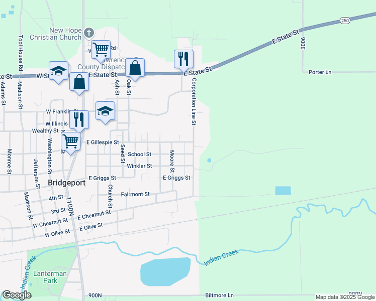 map of restaurants, bars, coffee shops, grocery stores, and more near Corporation Line Street in Bridgeport