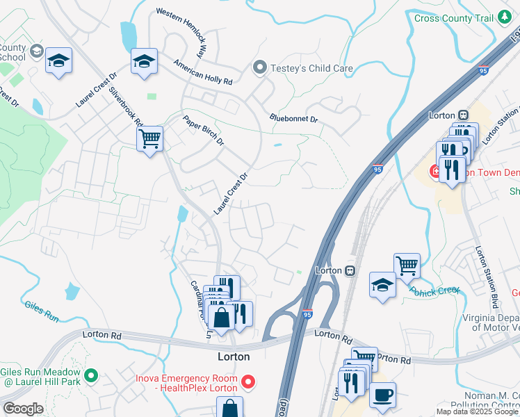 map of restaurants, bars, coffee shops, grocery stores, and more near 8139 Gilroy Drive in Lorton
