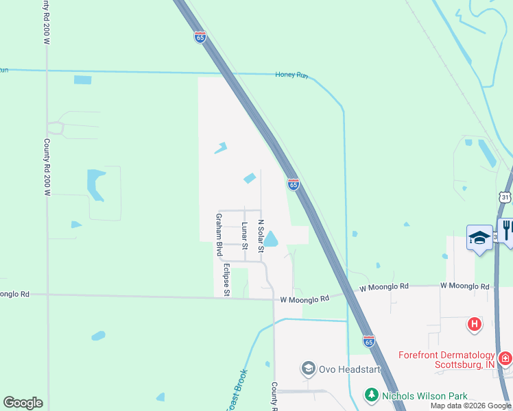 map of restaurants, bars, coffee shops, grocery stores, and more near 1743 Graham Boulevard in Scottsburg