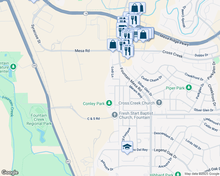 map of restaurants, bars, coffee shops, grocery stores, and more near 334 Maram Way in Fountain