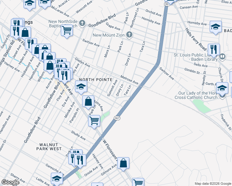 map of restaurants, bars, coffee shops, grocery stores, and more near 5942 Summit Avenue in St. Louis