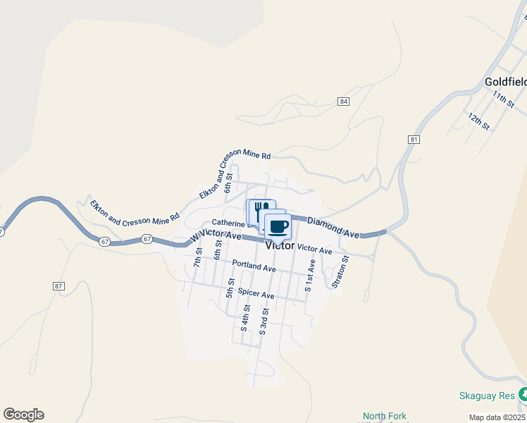 map of restaurants, bars, coffee shops, grocery stores, and more near 230 4th Street in Cripple Creek